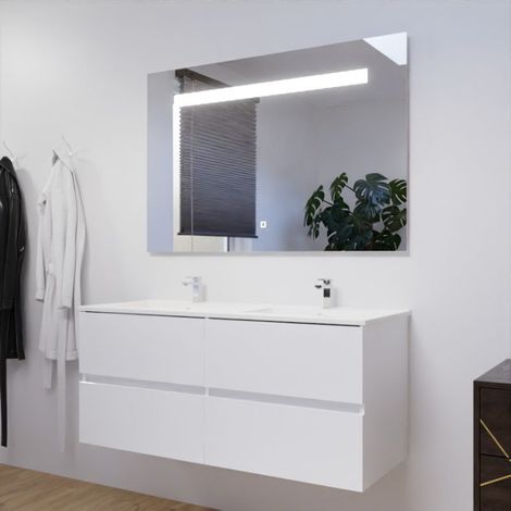 Doppelwaschtisch mˆbel 120 cm ROSALY mit Spiegel ElÈgance ht80 Ò Weifl Ò Waschtischplatte aus Keramik (1/5)