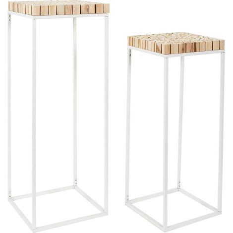 FREJ - Duo de Sellettes Gigognes Rondins de Bois et Métal Blanc (1/5)
