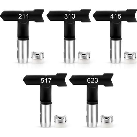 Lot de 5 pièces Buse d'embout pulvérisation de Peinture De Airless Haute Pression réversibles, pour Maisons, Jardins, terrasses (211,313,415,517,623) (1/5)