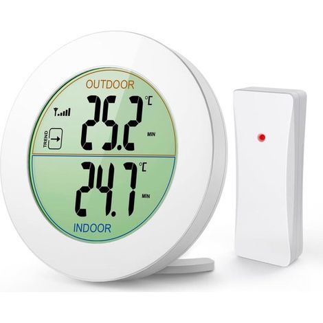 Innen und Außenthermometer, drahtloses digitales Thermometer mit Sensoren, HD LCD Bildschirm, Temperaturanzeige, Min./Max. Speicher, Trendanzeige (1/5)