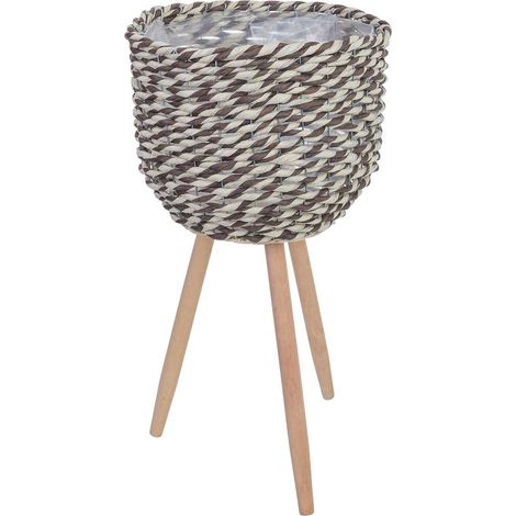 Macetero de cuerda y madera marrón D30x59h cm (1/5)