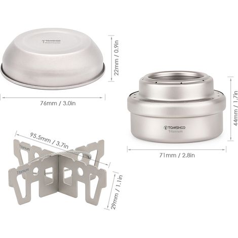 Ensemble combiné de réchaud et Support à alcool en titane pour l'extérieur, Mini liquide Portable ultraléger avec Support croisé (1/5)