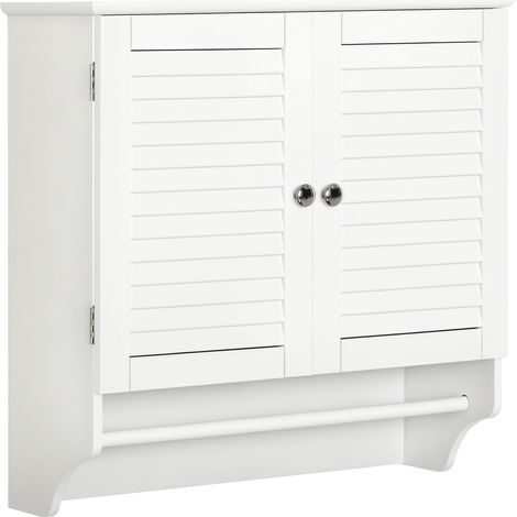 Mobiletto da bagno a parete Kleankin - 2 ante a persiana con ripiano - Portasciugamani - Legno bianco