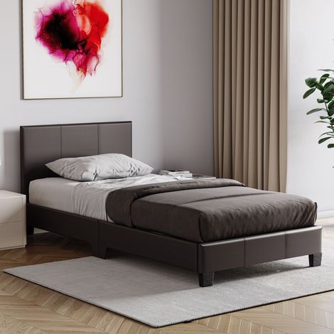 Lisbon 3ft Single Faux Leather Bed Frame, 90 x 190 cm, Brown