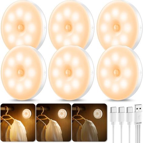 Ensemble de 6 lampes LED sans fil avec détecteur de mouvement - magnétiques - éclairage d'escalier à intensité variable - 8 LED - rechargeables par USB (1/5)