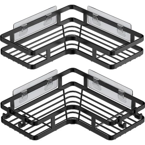 Eckduschregal ohne Bohren, 2-teiliges Eck-Badezimmer-Duschregal mit 4 Haken, Duschgelhalter, Duschshampoohalter.