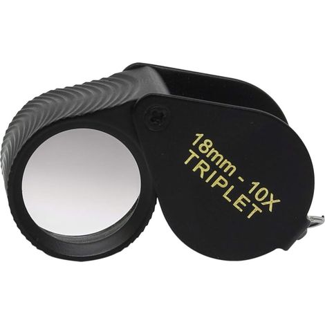 Loupe Triplet Pliante 10x - Lentille 18mm - Verre Optique - Bordure Noire - Avec Étui (1/5)