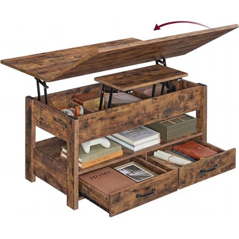 Table basse relevable avec rangement fonctionnelle 50 x 100 x 49,1 cm ambiance cosy en panneau aggloméré marron (1/2)