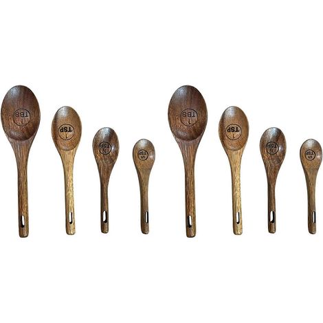 Ensemble de 8 cuillères à mesurer en bois pour la pâtisserie, comprenant des cuillères à assaisonnement, des cuillères à café et des cuillères en bois ustensiles de cuisine et de pâtisserie ménagers. (1/5)