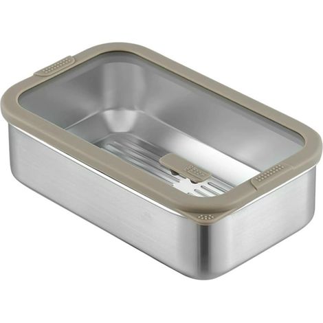 Lunch Box, Plat Inox Avec Couvercle, Bento Box, Lunch Box Chauffante, Peut Être Chauffé Dans Un Four à Micro-Ondes, Matériaux Sains, Léger Et Portable, Acier Inoxydable 304 (1/5)
