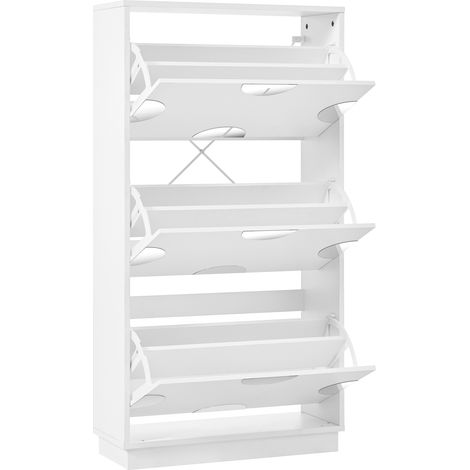 ELVMI Scarpiera con 3 Ribalte e Specchio Rotondo per Ingresso in MDF 63×24×120 cm Bianca (1/5)