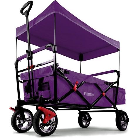Chariot Pliable FUXLIFE CT-500 Pourpre avec Toit, Frein et Sac de Rangement
