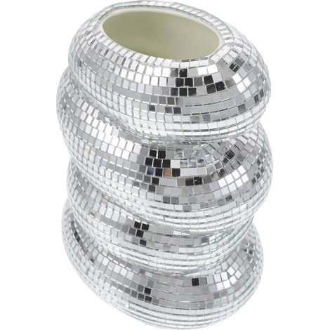 Pot de Fleurs Spirale Miroir Argenté Disco – Vase Décoratif Sculptural Ondulé – Jardinière Miroir Disco Design Moderne – Centre de Table Mariage et Fête – Accessoire Décoratif (1/5)