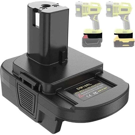 DM18RL Akkuadapter für Ryobi 18V Lithium-Ionen-Akku-Werkzeuge, kompatibel mit DeWalt 18V/20V oder Milwaukee 18V Lithium-Ionen-Akkus für 18V-Netzteile (1/5)