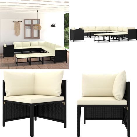 12-tlg. Garten-Lounge-Set mit Kissen Poly Rattan Schwarz - Gartengeräte - Loungemöbel - Outdoor-Wohnzimmer - Gartenmöbel-Set - Rattanmöbel - Home & Living (1/5)