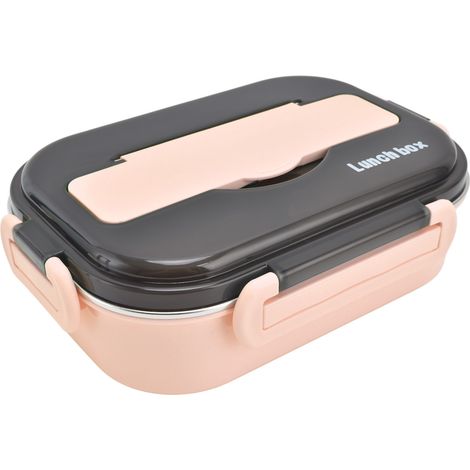 3-teilige, 1 Liter fassende Edelstahl-Lunchbox, leichte, isolierte Lunchbox für Erwachsene und Kinder, rosa, inklusive kostenlosem Besteck (1/5)