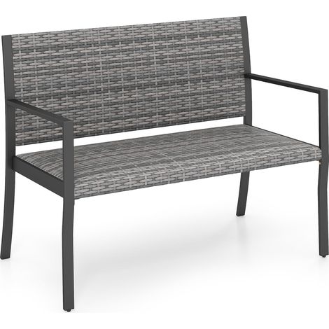 COSTWAY Panchina Giardino Panca Esterno Bench Panchetta Balcone Divanetto 2 Posti Rattan Loveseat Sedia Schienale Bracciolo Cortile Metallo Resistente Alle In (1/5)