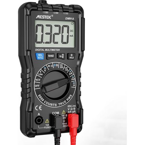 Mini multimètre numérique MESTEK DM91A, 9 999 points, ampèremètre, voltmètre, ohmmètre, testeur de capacité HFE NVC (1/5)