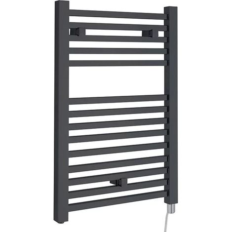 Hudson Reed Square Bar Electric Towel Rail 690mm H x 500mm W - Anthracite (1/2)