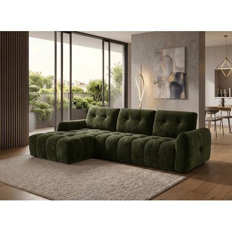Canapé d'angle en velours tissé vert olive avec dossier réglable (1/5)