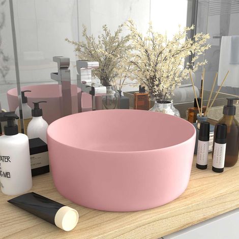 147010 vidaXL Luxury Wash Basin Round Matt Pink 40x15 cm Ceramic (1/5)