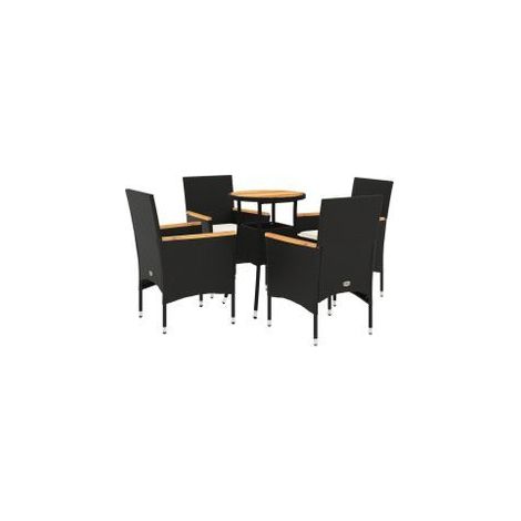 Ensemble à manger de jardin et coussins 5 pcs noir rotin acacia (1/5)