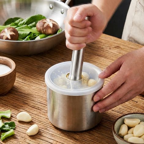 FLITI Stainless Steel Mortar and Pestle, Manual Grinder for Garlic and Spices, 7.5x10cm (1/5)