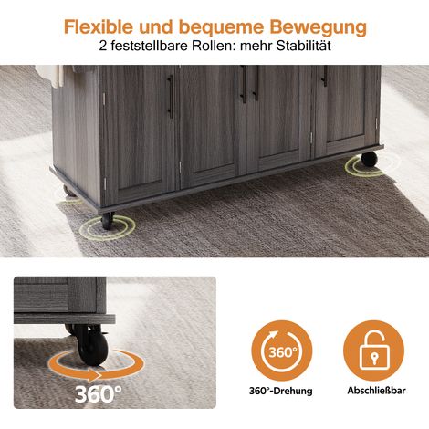 Îlot de cuisine mobile 120×45cm plan de travail escamotable jusqu’à 70cm,tiroir à couverts et étagères réglables pour cuisine.