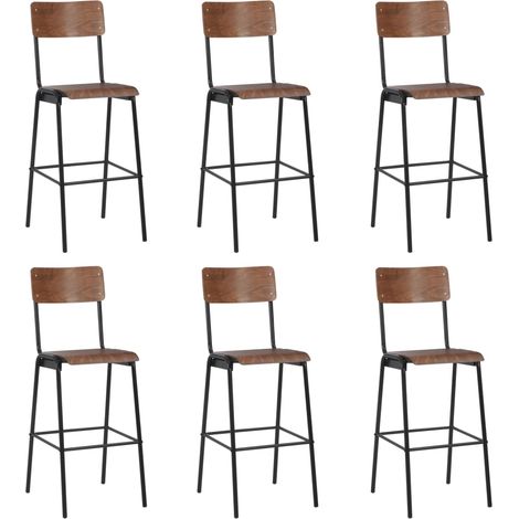 Chaises de bar lot de 6 contreplaqué solide et acier (1/5)