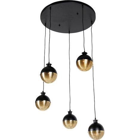 QAZQA Lampada a sospensione haicha - Industriale - Acciaio - Oro/Ottone/Nero - Tondo/Sfera Max. 5 x Watt