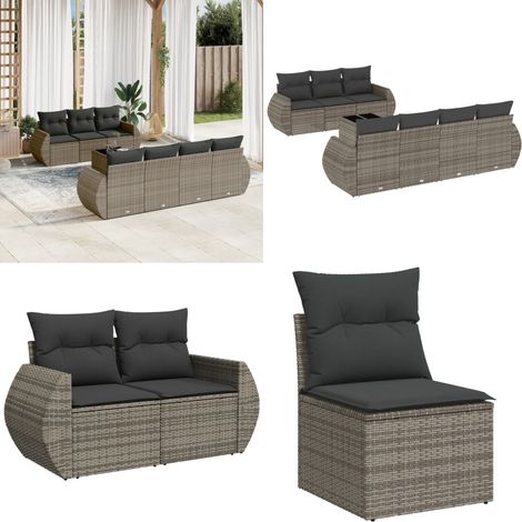 Salon de jardin 8 pcs avec coussins gris résine tressée - Ensemble Salon De Jardin - Salon De Jardin Pliable - Meuble De Jardin - Mobilier De Jardin - Canapé Jardin - Home & Living (1/5)