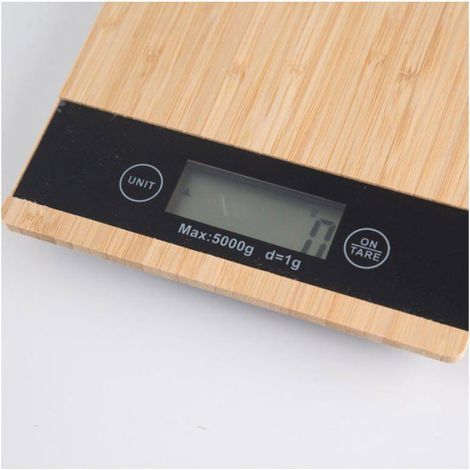 Balance de cuisine électronique - - Haute précision - 5 kg / 1 g - Planche de bambou - 22,8 x 15,8 x 2 cm (1/4)
