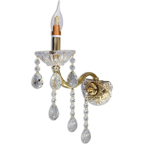 Applique candelabro lampada da parete con gocce pendenti di cristallo in acrilico con attacco E14 stile retrò illuminazione lampadario casa Oro (1/3)