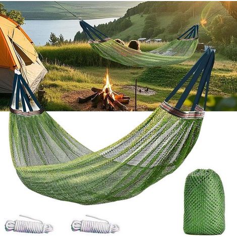 Hamac portable en nylon - capacité de poids maximale 200 kg - dimensions 260 x 130 cm - vert - adapté au camping et aux activités de plein air (1/5)