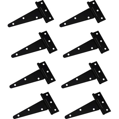Charnières Charnière en T Charnière Triangulaire Charnière en T robuste Triangle galvanisé 4 pouces Noir Peut être utilisé pour accrocher des portes d'armoires portes de jardin boîtes en bois 8 pièces (1/5)