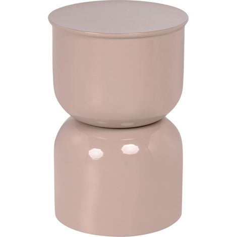 Elegante tavolino di complemento rotondo in ferro verniciato beige chiaro per interni Letta