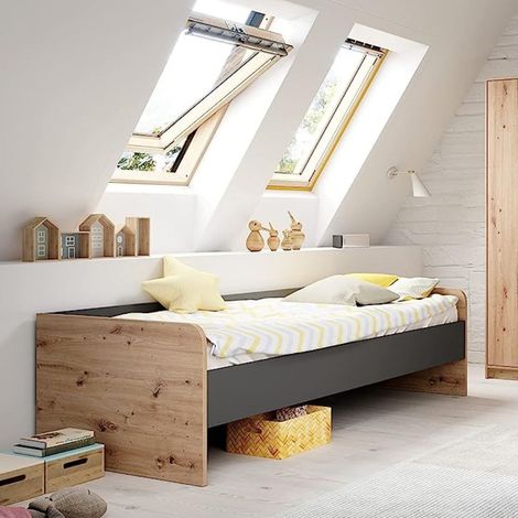 Letto singolo con struttura in legno colore rovere e antracite - Gap System (1/5)