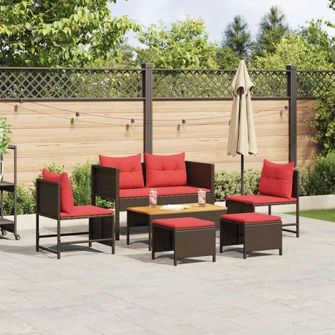 vidaXL Ensemble de canapé de jardin 6 pcs Marron et rouge polyrotin (1/5)