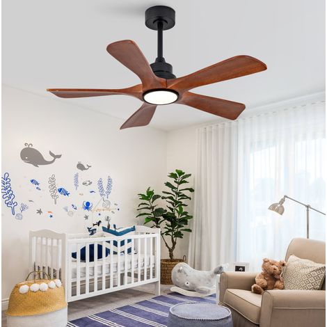Ventilateur de plafond 42" 106,6 cm en métal et bois noir, 6 vitesses, salon moderne FLORAGRACE (1/5)