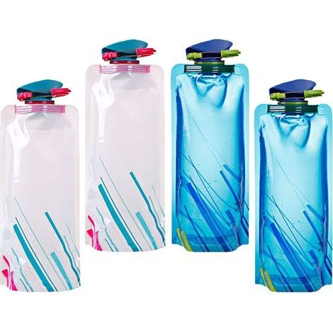 Lot de 4 gourdes pliables de 700 ml, portables et réutilisables, idéales pour les sports de plein air, la randonnée, les voyages et le cyclisme. (1/5)