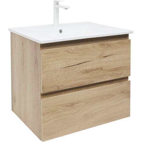 Meuble de salle de bains suspendu SAT B-Way 59x50x45 2 tiroirs avec vasque et mitigeur - Chêne