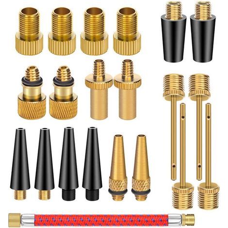21-teiliges Messing-Fahrradventil-Adapterset, Fahrradventildüse, Fahrrad-Aufblasadapter, Fahrrad-Aufblasanschluss, korrosionsbeständige Fahrradpumpe, AV SV, Kompressorpumpen (1/5)