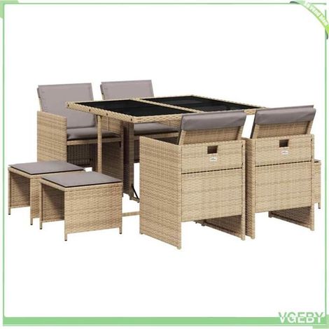 Ensemble à manger de jardin - FAFEICY - 3210600 - mélange beige - 9 pièces - dessus verre trempé (1/5)