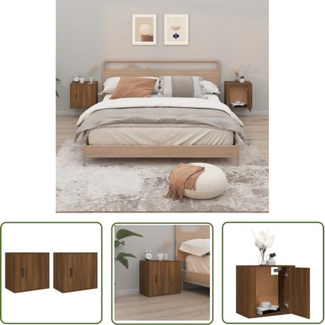 Lot de 2 Tables de chevet murales - Bout de Canapé Armoires De Rangement Chêne marron 50x30x47 cm BV628774 - BonneVie (1/5)