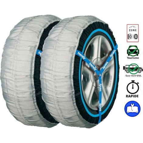 Chaussettes neige textile homologuées – 2 chaussettes pour pneus 195/50R15 195/55R15 195/45R16 205/45R16 – Conformes à la loi montagne – Trendy (1/5)