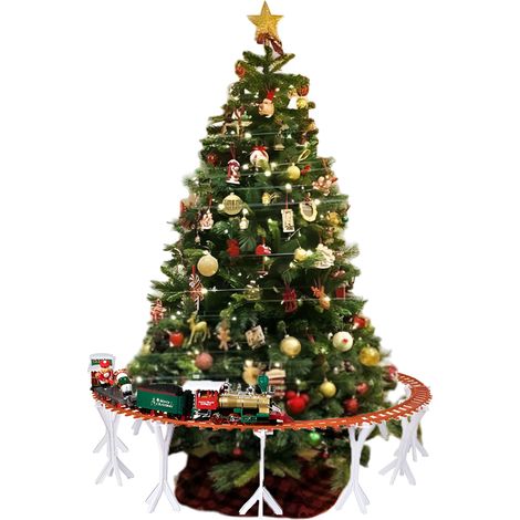 Trenino di Babbo Natale su ponte Intorno all’Albero di Natale pista cm 314 suoni luci e movimento Santa Claus con Slitta locomotiva su binari 52 Pezzi