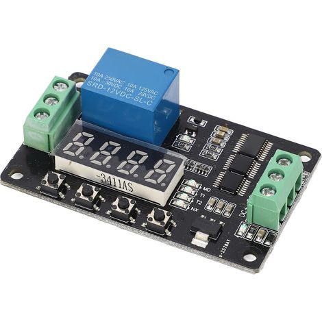 Relais temporisé 1 canal CC 12 V, module de commande avec interrupteur et 18 fonctions préréglées (1/5)