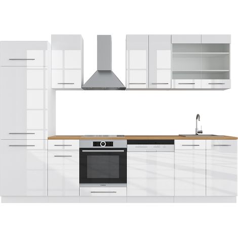 Cuisine Fame-Line, blanc brillant/blanc, 300 cm , PT Chêne, Vicco