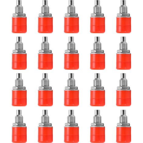 Lot de 20 adaptateurs femelles banane cuivre 4mm 24.070, jack banane nickelé pour équipements électroniques rouges. (1/5)