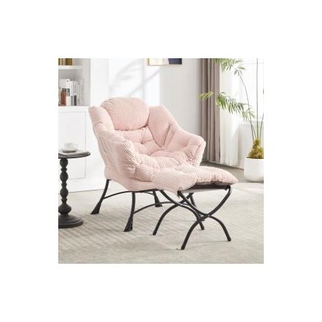 Fauteuil relax avec repose-pieds, fauteuil lounge moderne avec accoudoirs et poche latérale, fauteuil de lecture confortable avec repose-pieds pour petits espaces, fauteuil d'angle rose (1/5)